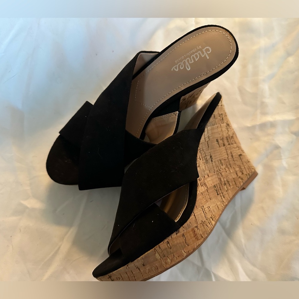 Charles David Black Wedge Sandals - Size 6